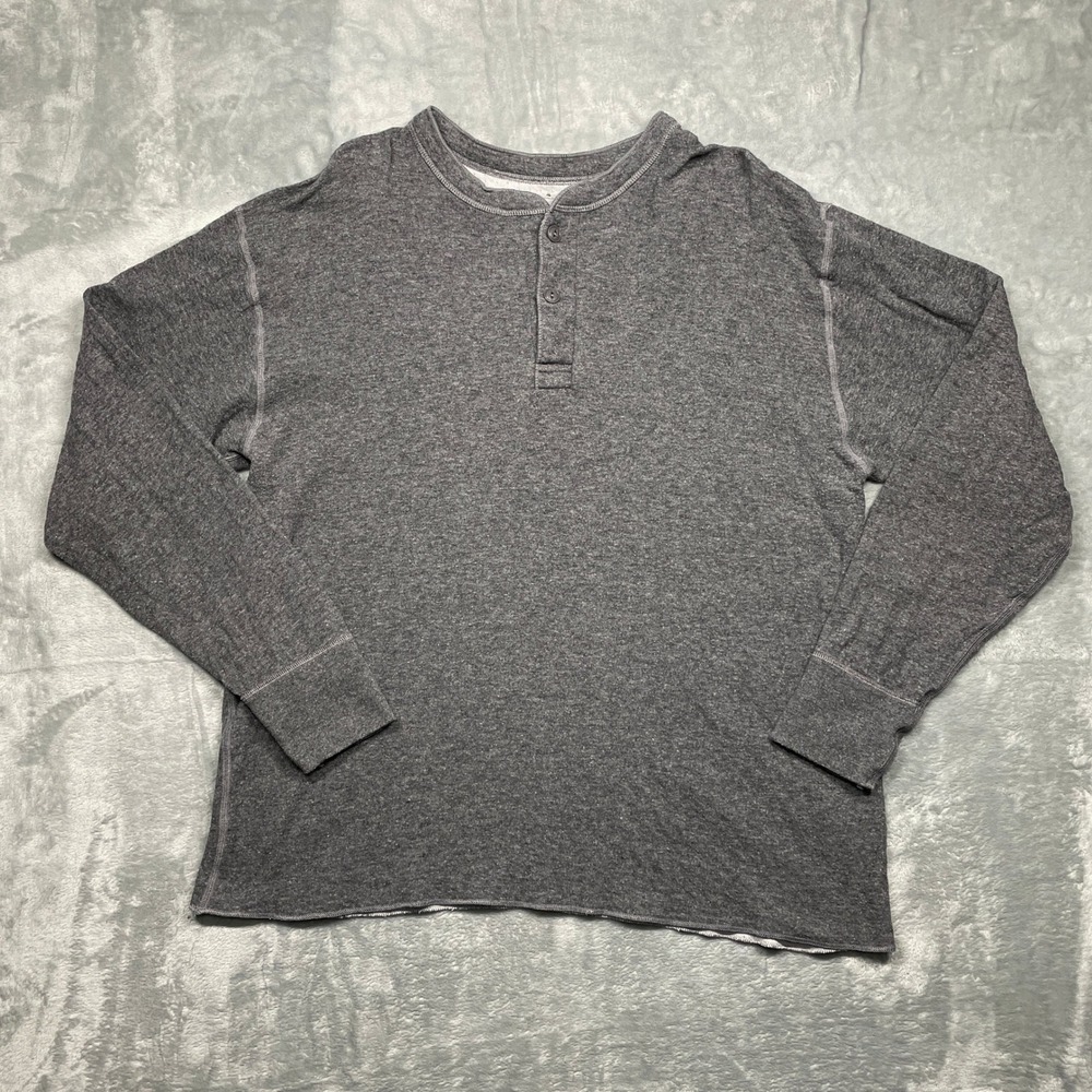 LL Bean Henley Mens Large Gray Dual Layer Wool Blend Long Sleeve Shirt Canada